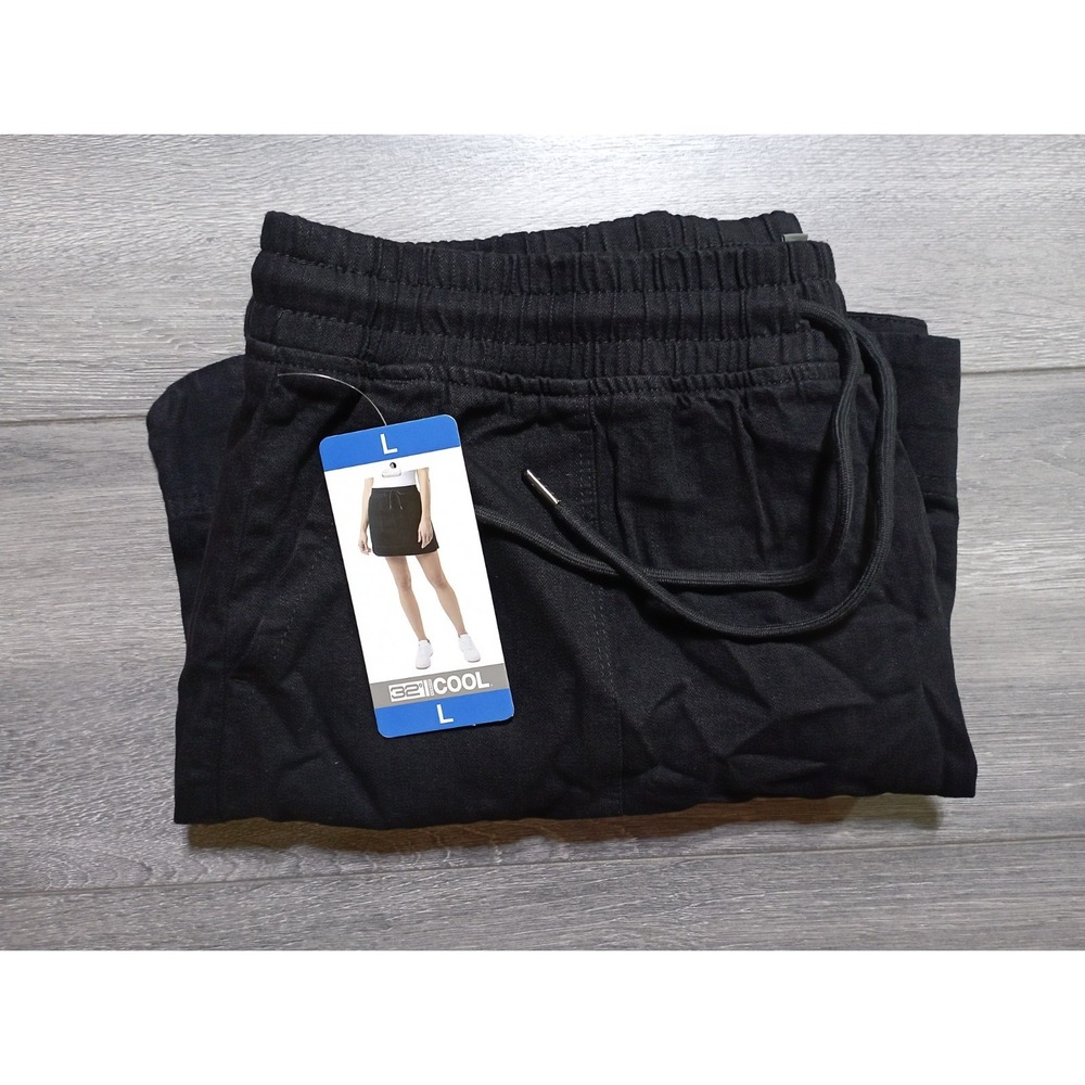 32 Degrees Cool Drawstring Cotton Skort Womens Large Black Skirt Casual